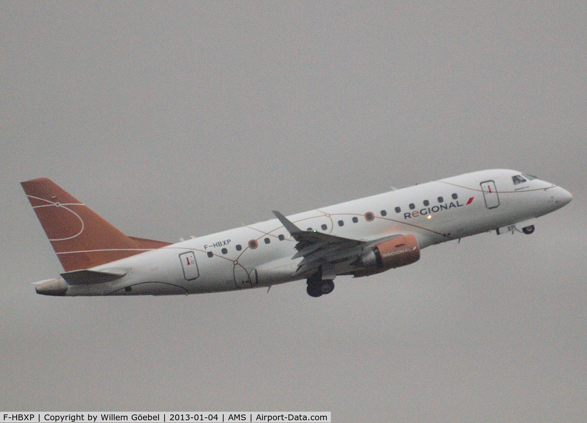 F-HBXP, 2004 Embraer 170LR (ERJ-170-100LR) C/N 17000036, Take off from runway L18 of Amsterdam Airport 