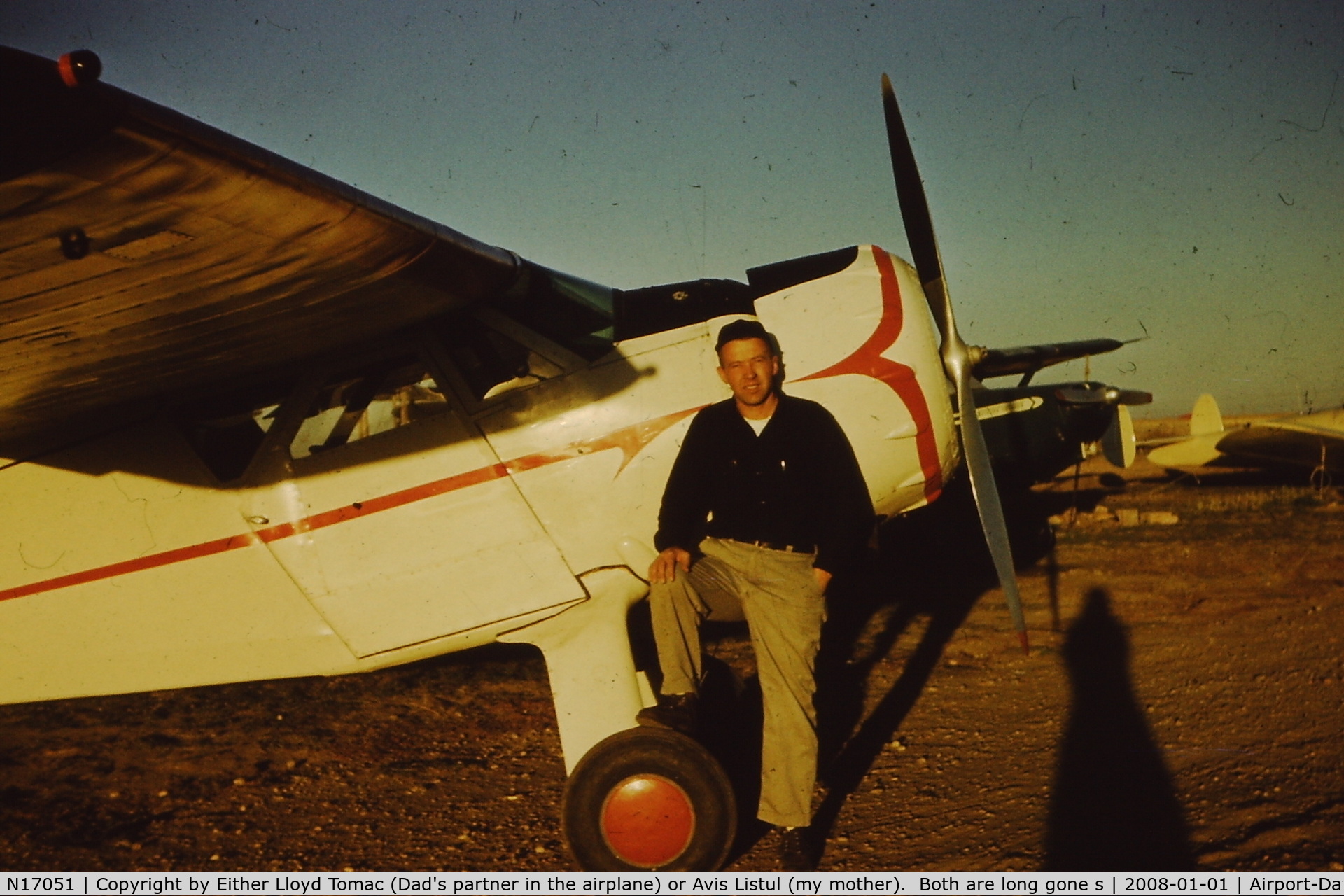 N17051, 1936 Cessna C-34 Airmaster C/N 334, My father (Norman Listul) with N17051.  Slide from which this picture came is dated November, 1961.