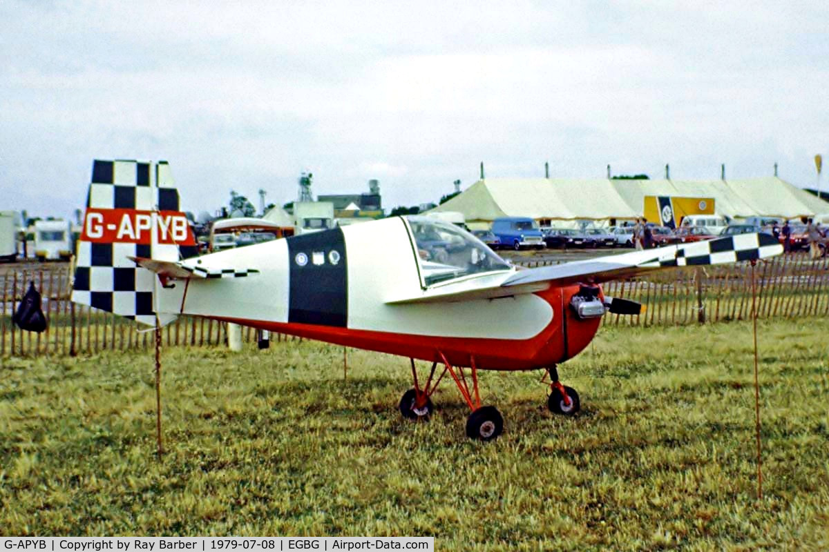 G-APYB, 1959 Tipsy T-66 Nipper 3 C/N T66/S/39, Tipsy T.66 Nipper II [T66/S/39] Leicester~G 08/07/1979. Image taken from a slide. On long term rebuild.