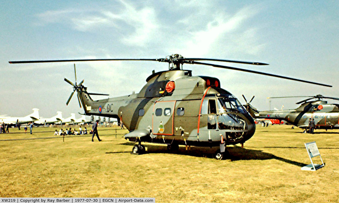 XW219, 1971 Westland Puma HC.1 C/N 1144, Aerospatiale SA.330 Puma HC1 [1144] (RAF) RAF Finningley~G 30/07/1977. Image taken from a slide.