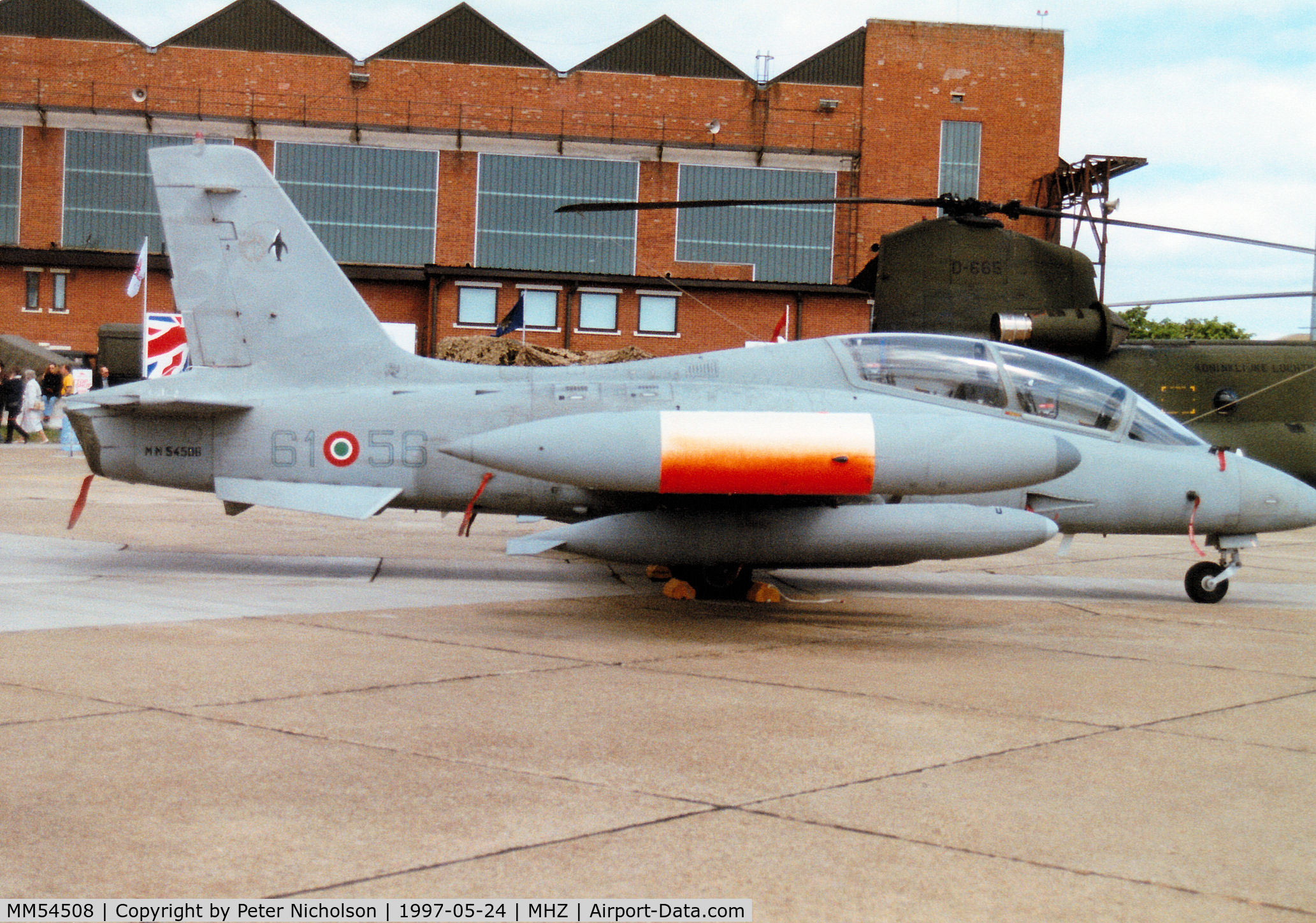 MM54508, Aermacchi MB-339A C/N 6722/117/AA056, MB-339A, callsign India 4550, of the Italian Air Force's 61 Stormo on display at the 1997 RAF Mildenhall Air Fete.