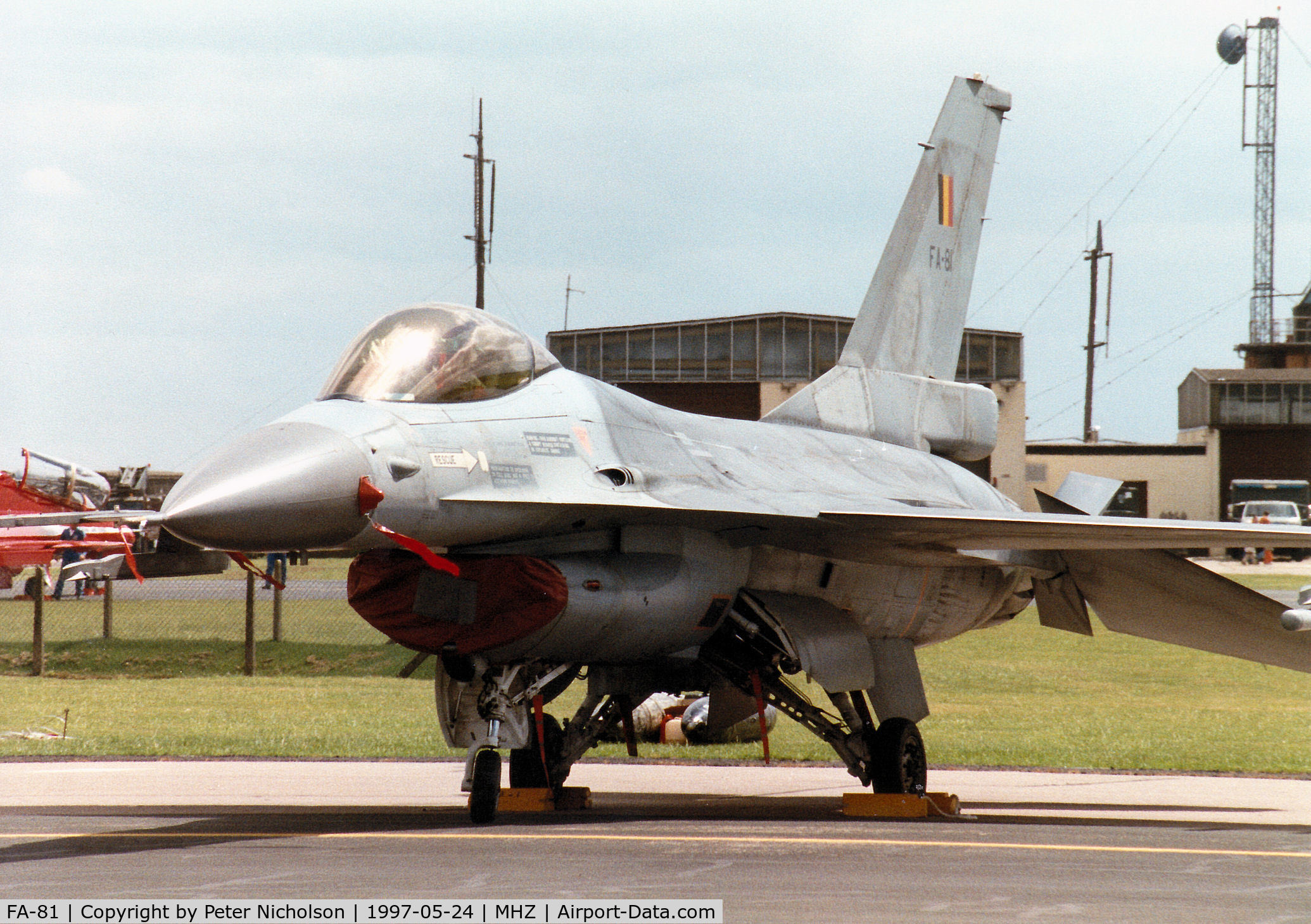 FA-81, SABCA F-16AM Fighting Falcon C/N 6H-81, F-16A Falcon, callsign Bull 11, of the Belgian Air Force's 2 Wing on the flight-line at the 1997 RAF Mildenhall Air Fete.