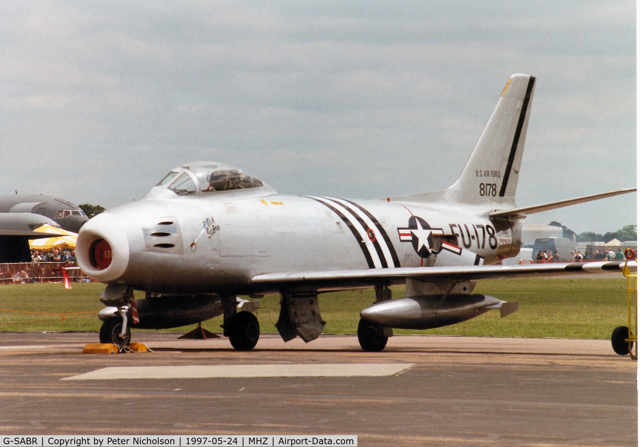 G-SABR, 1948 North American F-86A Sabre C/N 151-083 (151-43547), F-86A Sabre 48-0178 on the flight-line at the 1997 RAF Mildenhall Air Fete.