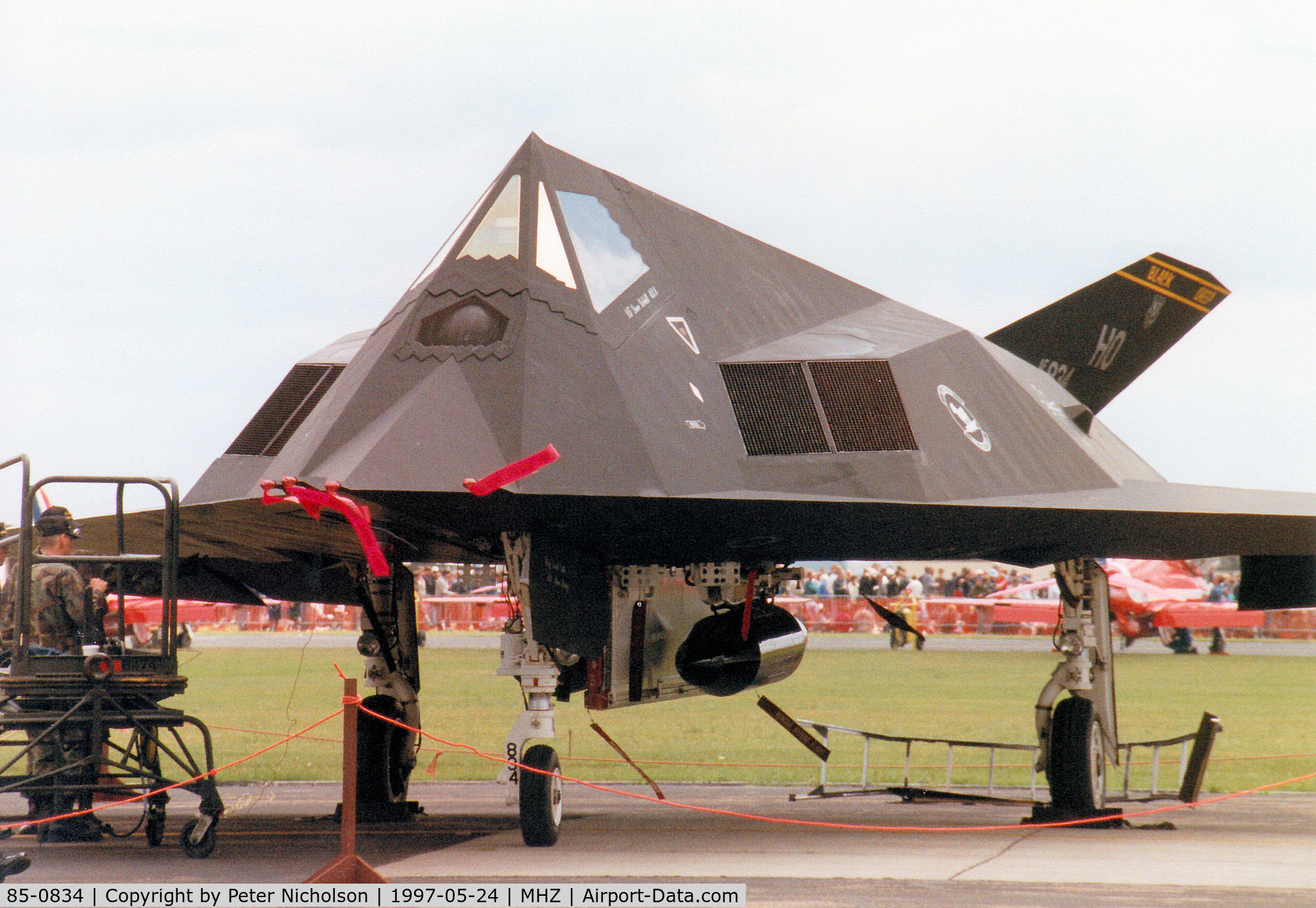 85-0834, 1985 Lockheed F-117A Nighthawk C/N A4056, F-117A Nighthawk, callsign Trend 72, of the 8th Fighter Squadron/49th Fighter Wing on the flight-line at the 1997 RAF Mildenhall Air Fete.