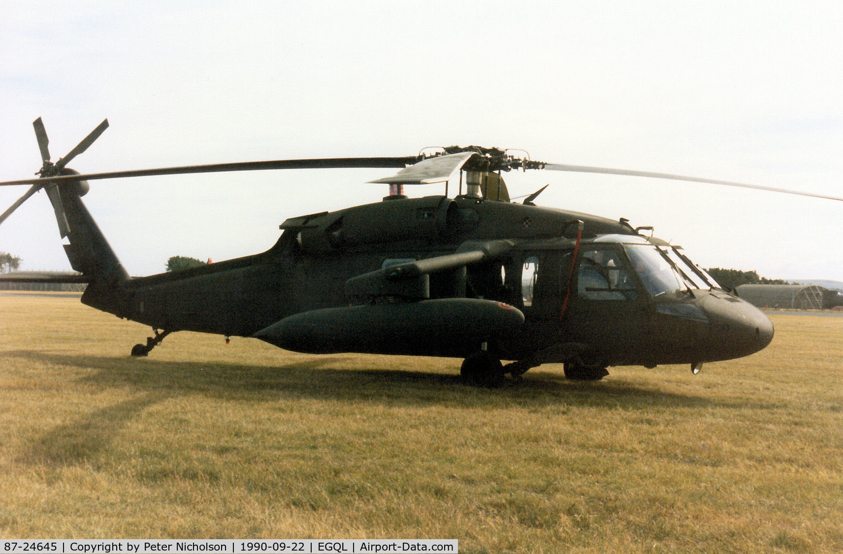 87-24645, 1987 Sikorsky UH-60A Black Hawk C/N 70-1184, UH-60A Black Hawk of the US Army's 2nd Armoured Cavalry Regiment based in Germany on display at the 1990 RAF Leuchars Airshow.