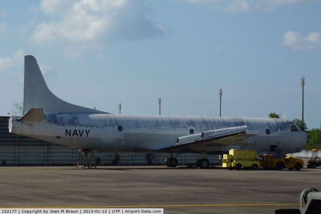 152177, Lockheed P-3A Orion C/N 185-5147, Ex USN, 2 P-3As were delivered to RTN to provide spare parts for RTNs fleet of Orions. Aircraft derelict at AB.