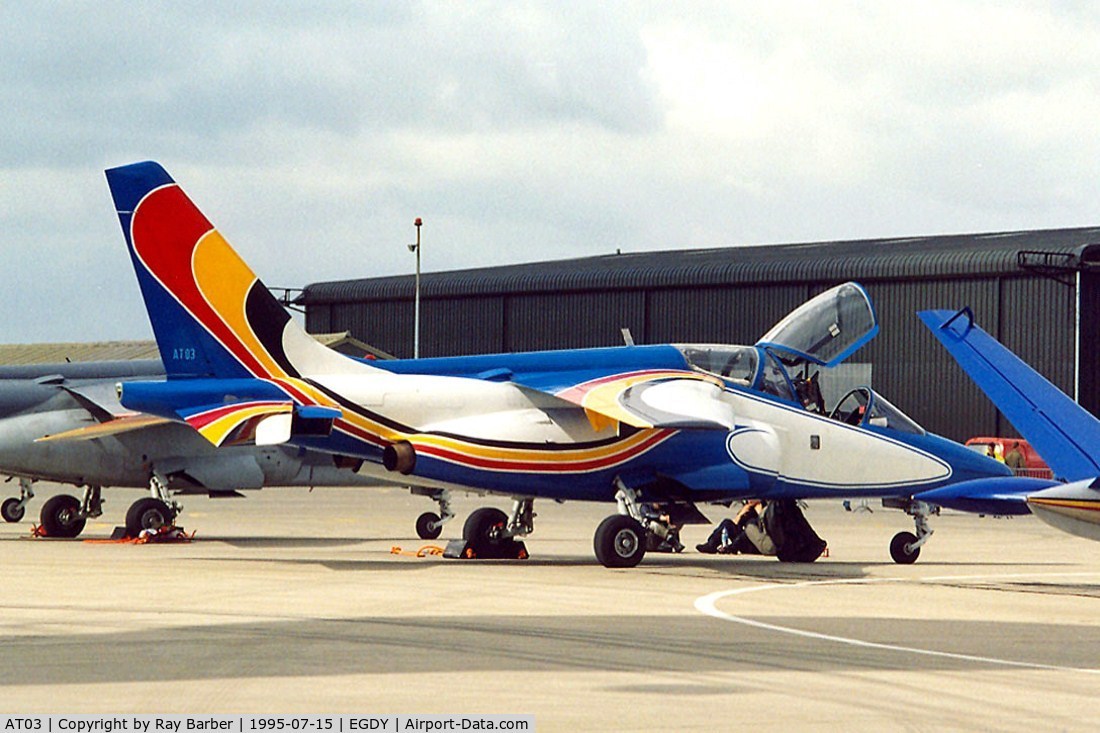 AT03, Dassault-Dornier Alpha Jet 1B C/N B03/1015, Dassault-Dornier Alpha Jet 1B+ [1015] (Belgian AF) RNAS Yeovilton~G 15/07/1995