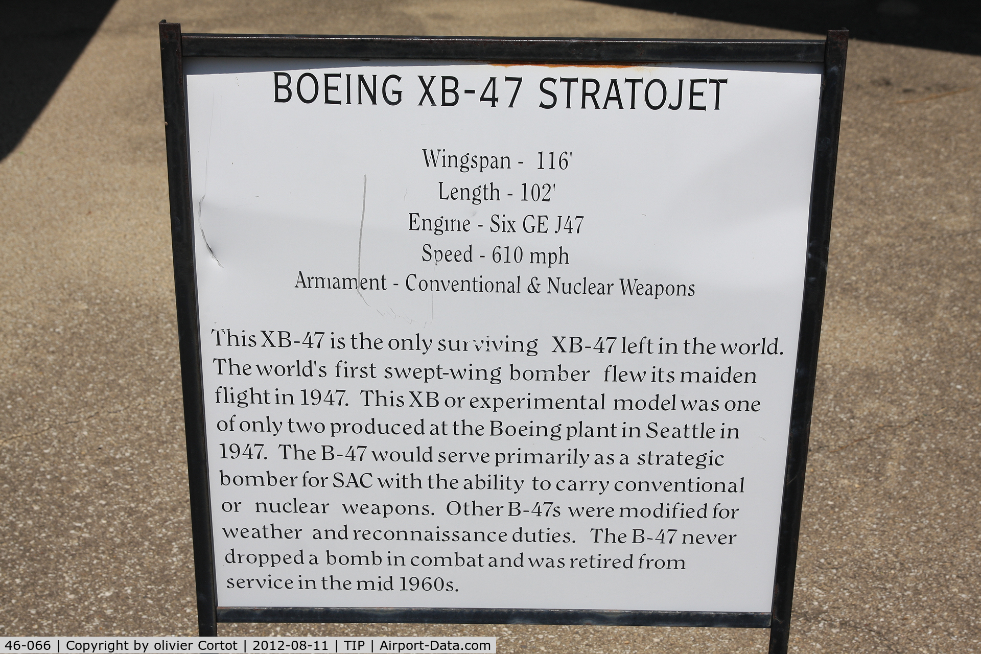 46-066, 1947 Boeing XB-47 Stratojet C/N 15973, this explains everything