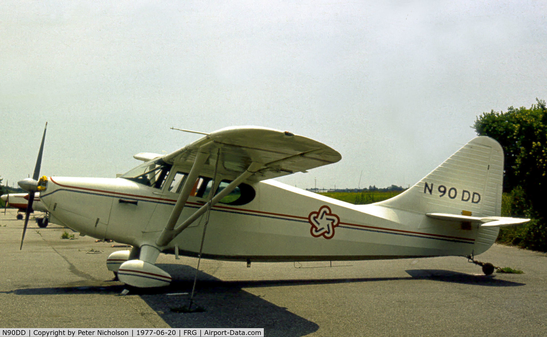 N90DD, Stinson 108-3 Voyager C/N 1084718, Stinson 108 in US Bi-Centennial markings as seen at Republic Airport on Long Island in he Summer of 1977.