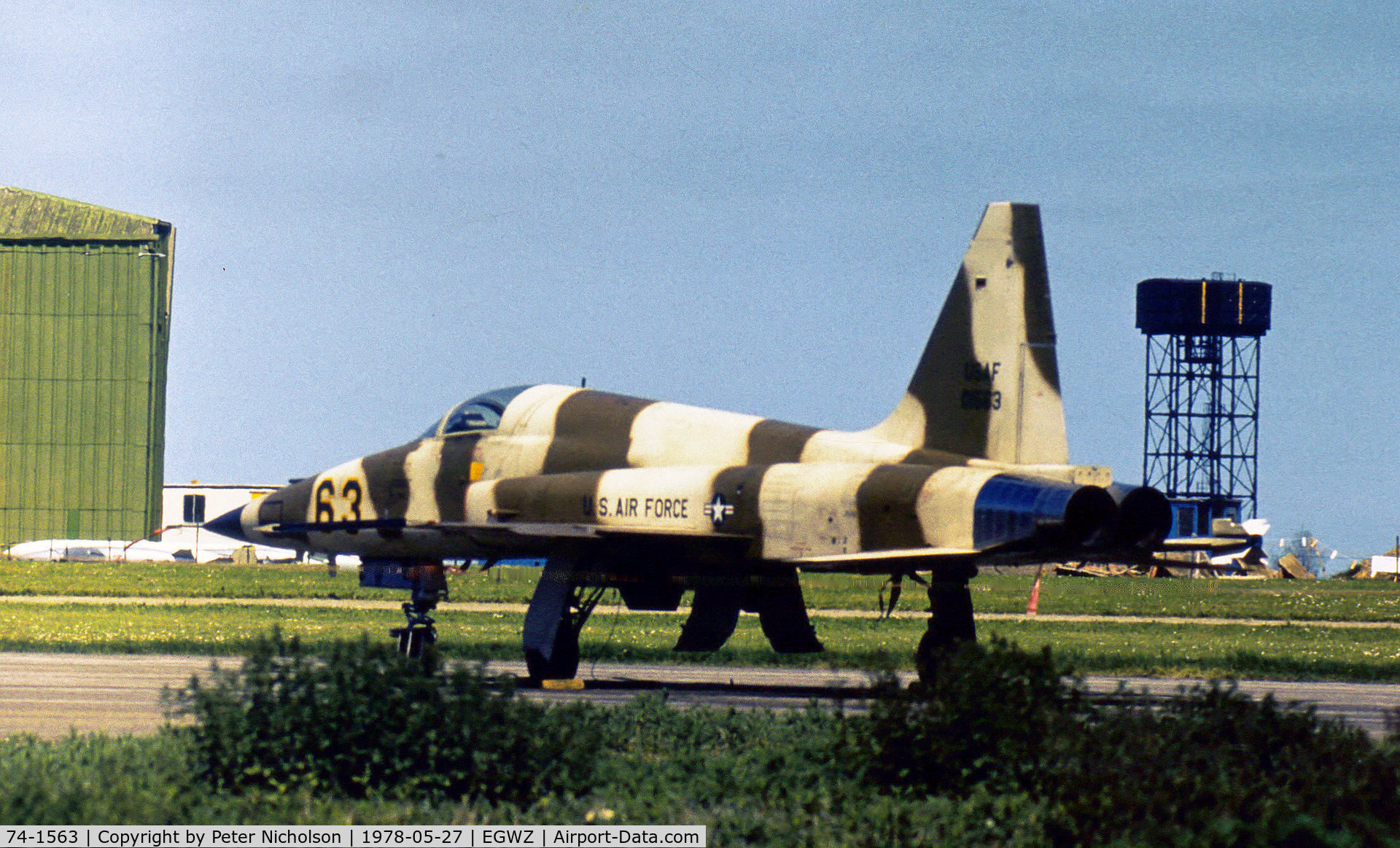 74-1563, 1974 Northrop F-5E Tiger II C/N R.1245, F-5E Tiger II of the 527th Tactical Fighter Training Aggressor Squadron at RAF Alcobury in May 1978.