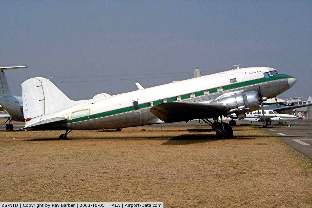 ZS-NTD, 1944 Douglas C-47 C/N 14993/26438, Douglas DC-3C-47B-10-DK [14993/26438] (Aero Air (Pty) Ltd) Lanseria~ZS 05/10/2003. Seen here with registration covered .