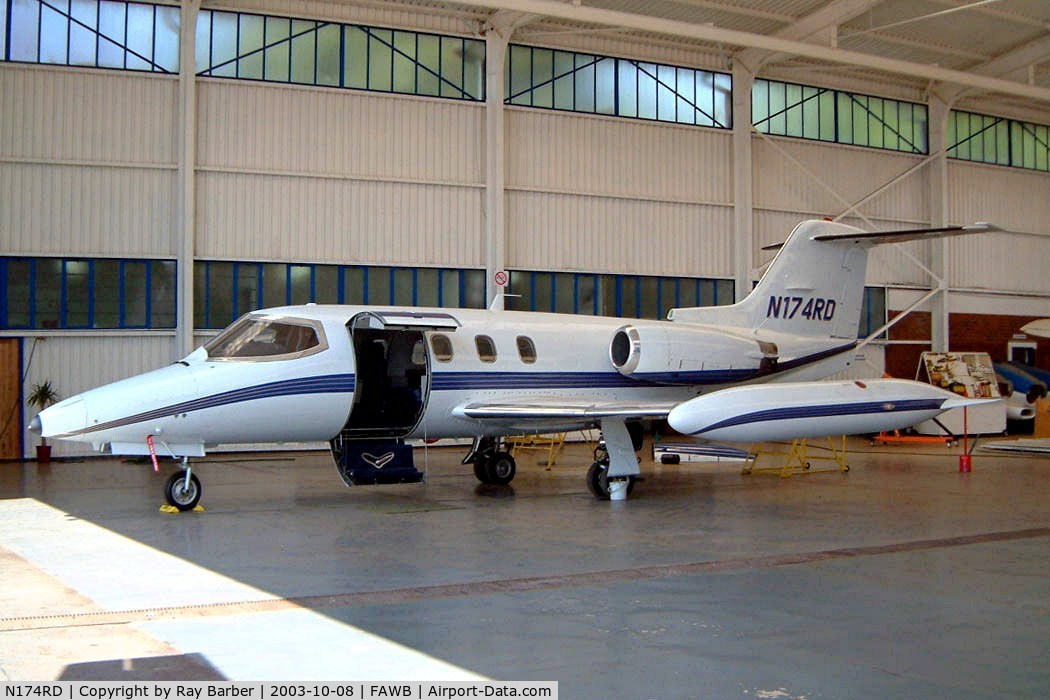 N174RD, 1975 Learjet 24D C/N 319, Learjet 24XR [24-319] Pretoria-Wonderboom~ZS 08/10/2003. Currently stored in Camden Australia was due to become Australian registered but engine noise to noisy for Australian Regulations.