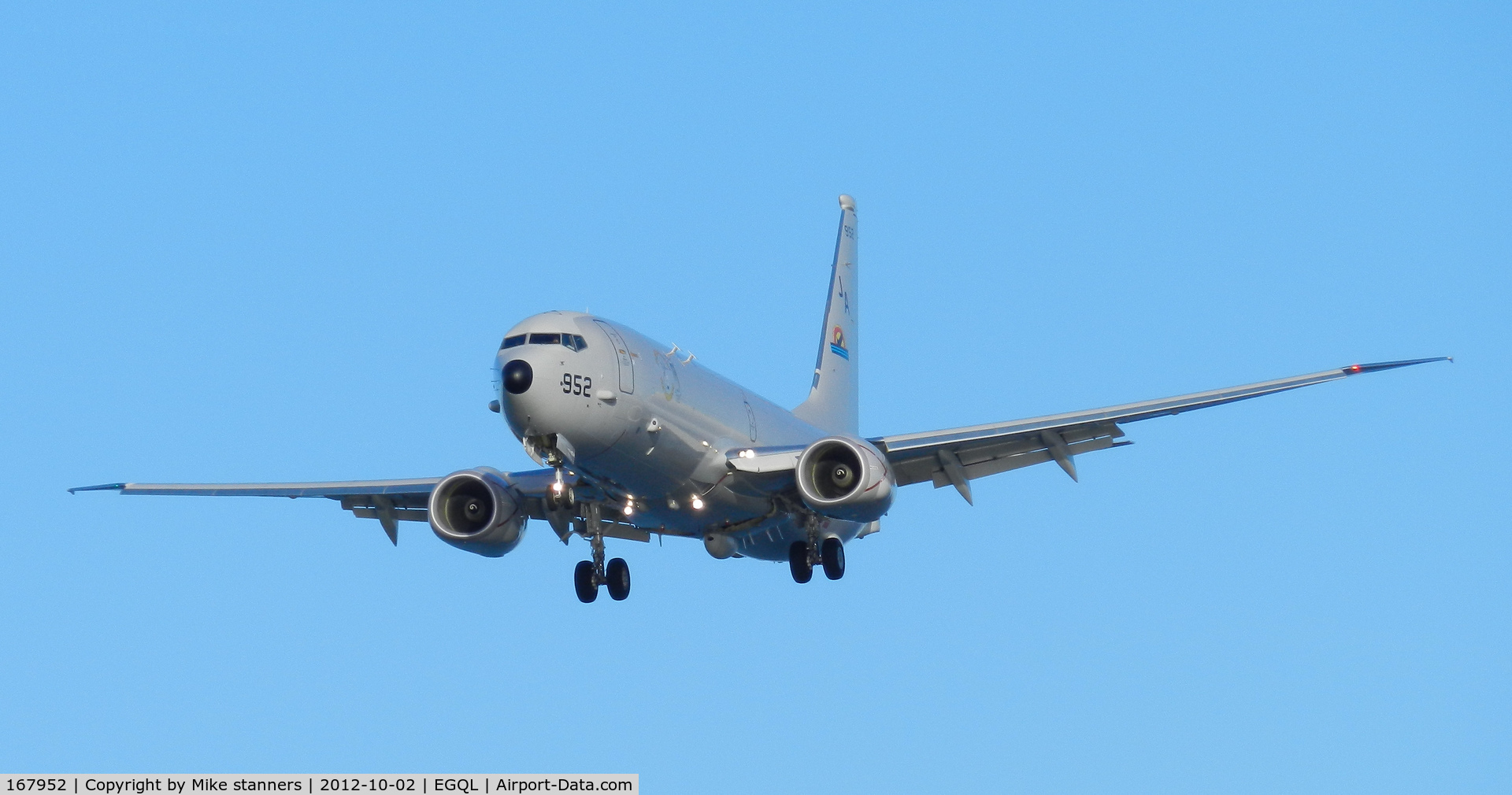 167952, 2011 Boeing P-8A Poseidon C/N 40594, VX-1 P-8A Poseidon On finals for runway 27 after completing a 5 hour joint warrior patrol mission