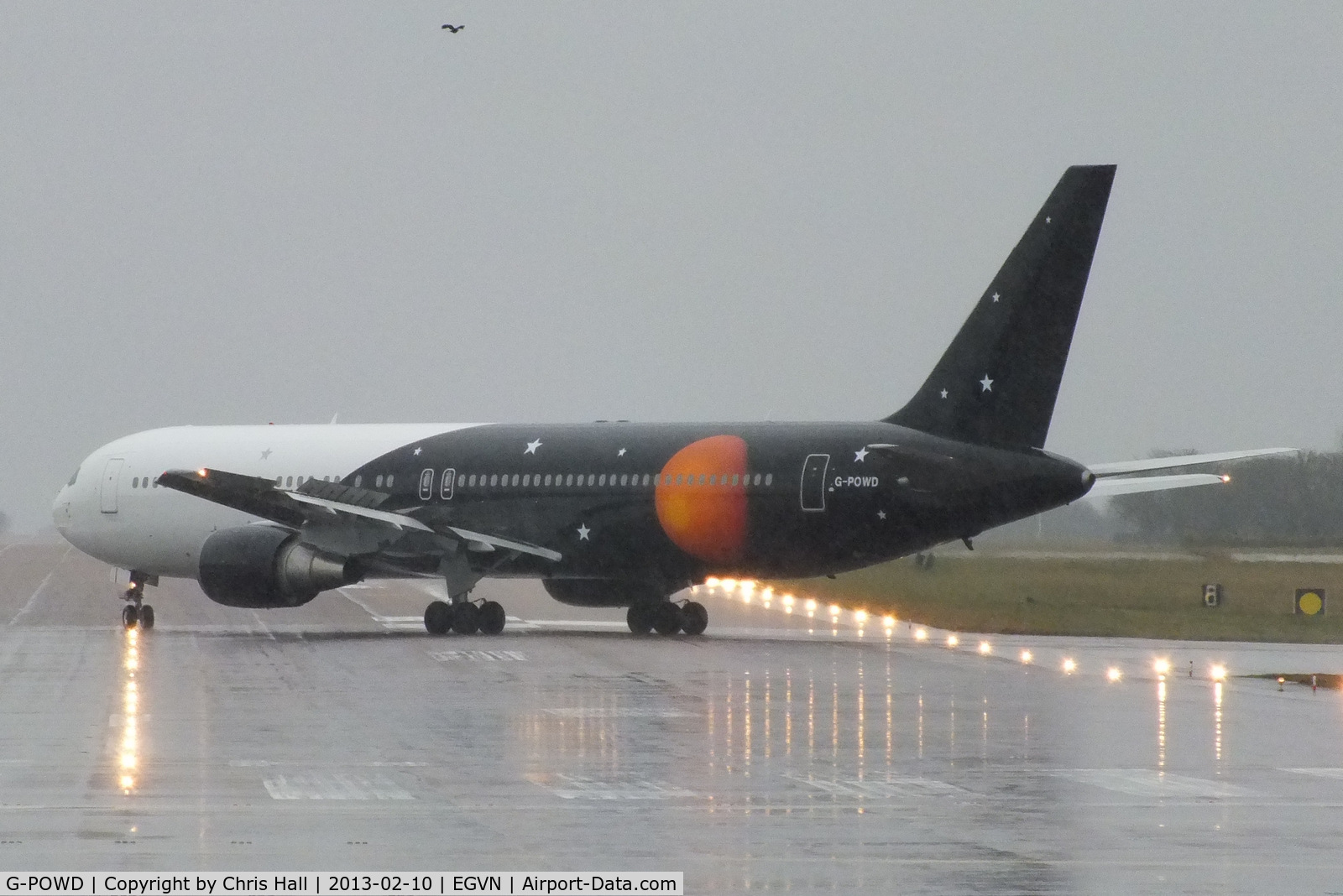 G-POWD, 2003 Boeing 767-36N/ER C/N 30847, Titan Airways B767 backtracking the runway at RAF Brize Norton