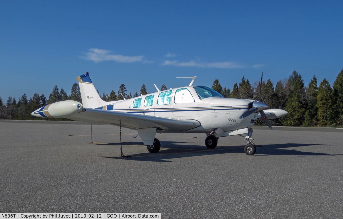 N606T, 1977 Beech A36 Bonanza 36 C/N E-1155, Parked at the Nevada County Air Park, Grass Valley, CA.