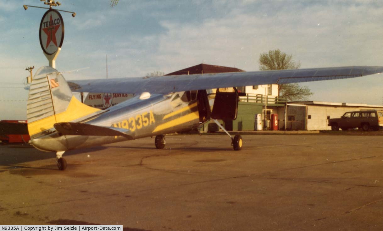 N9335A, 1949 Cessna 195 C/N 7414, Cessna 195 shot at North Omaha Airport in appx. 1978.  The aircraft was owned by Don Bonacci.