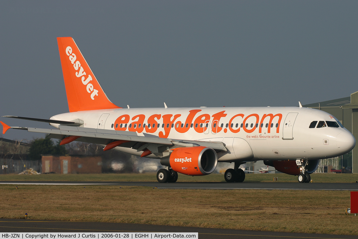 HB-JZN, 2005 Airbus A319-111 C/N 2387, easyJet Switzerland, rollong out after landing.