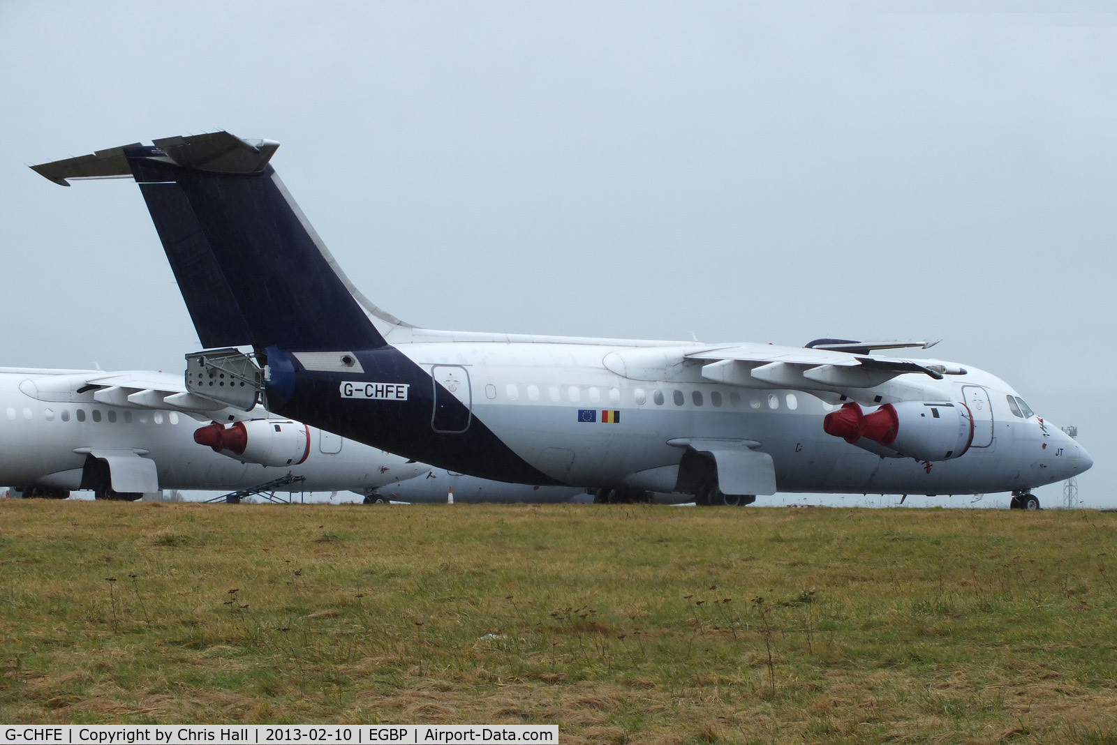 G-CHFE, 1996 British Aerospace Avro 146-RJ85 C/N E.2294, ex OO-DJT Brussels Airlines in storage at Kemble