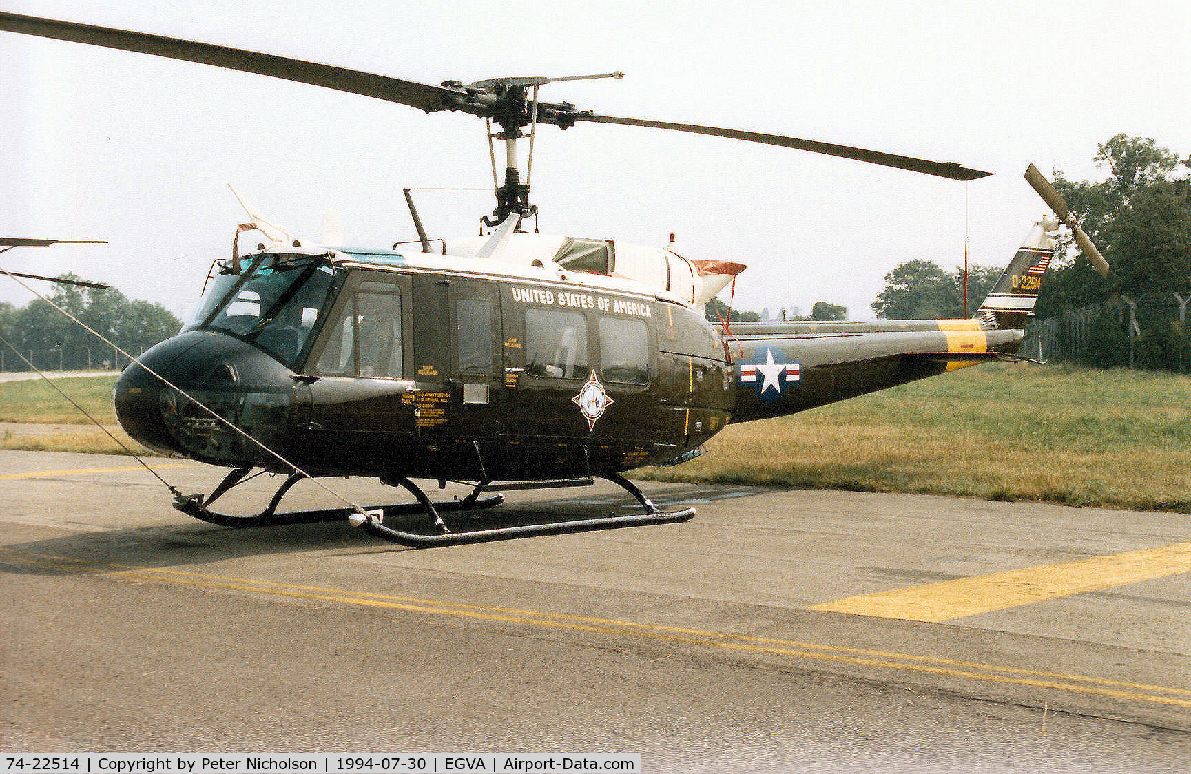 74-22514, 1974 Bell UH-1H Iroquois C/N 13838, UH-1H Iroquois, callsign Clue 39, of the United States European Command on display at the 1994 Intnl Air Tattoo at RAF Fairford.