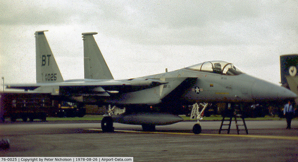 76-0025, 1976 McDonnell Douglas F-15A Eagle C/N 0205/A177, F-15A Eagle of 53rd Tactical Fifghter Squadron/36th Tactical Fighter Wing stationed at Bitburg on dsplay at the 1978 RAF Binbrook Airshow.