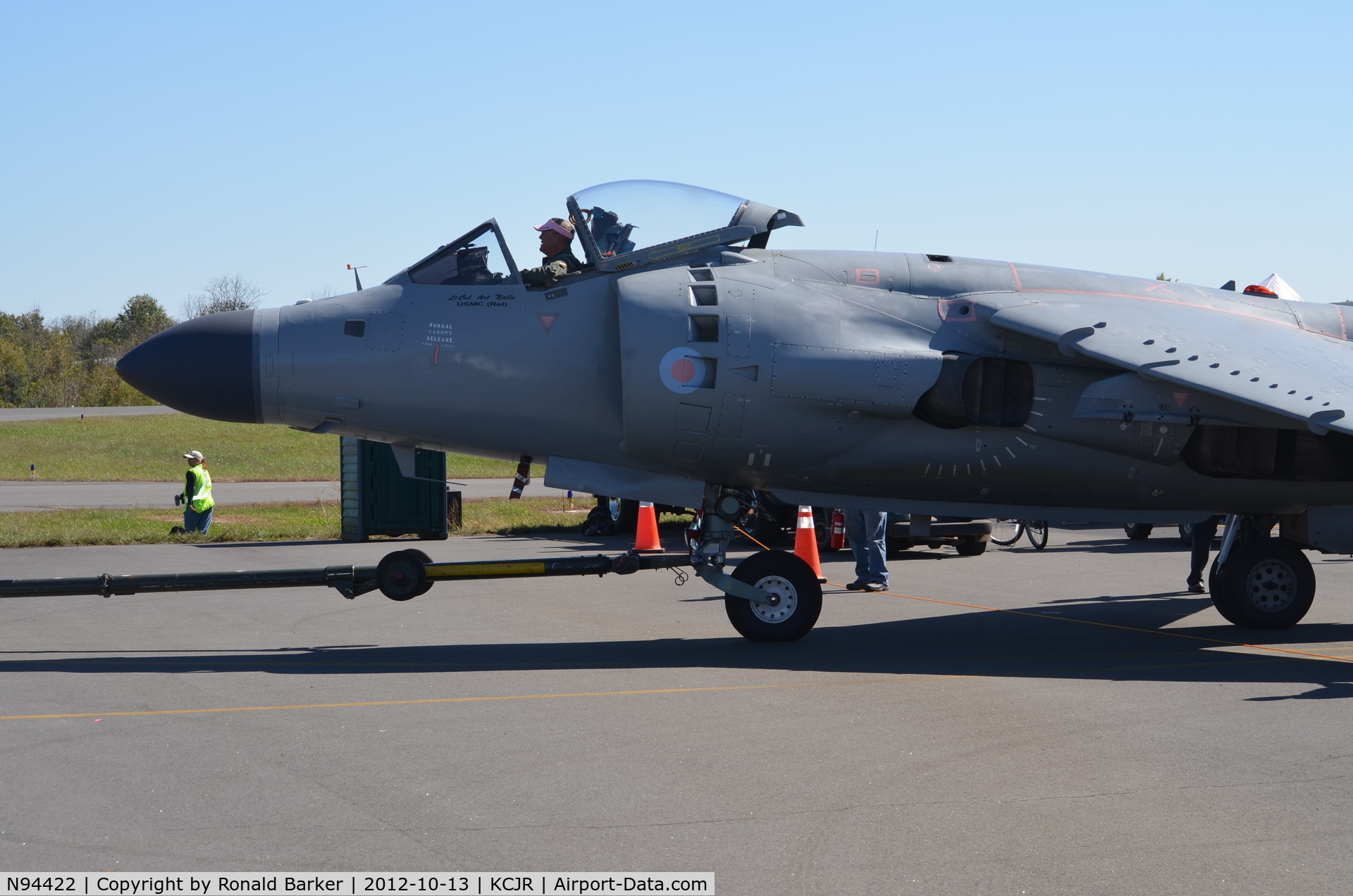 N94422, 1979 British Aerospace Sea Harrier F/A.2 C/N 41H-912002/DB2, Towed to engine start position - Culpeper Air Fest 2012