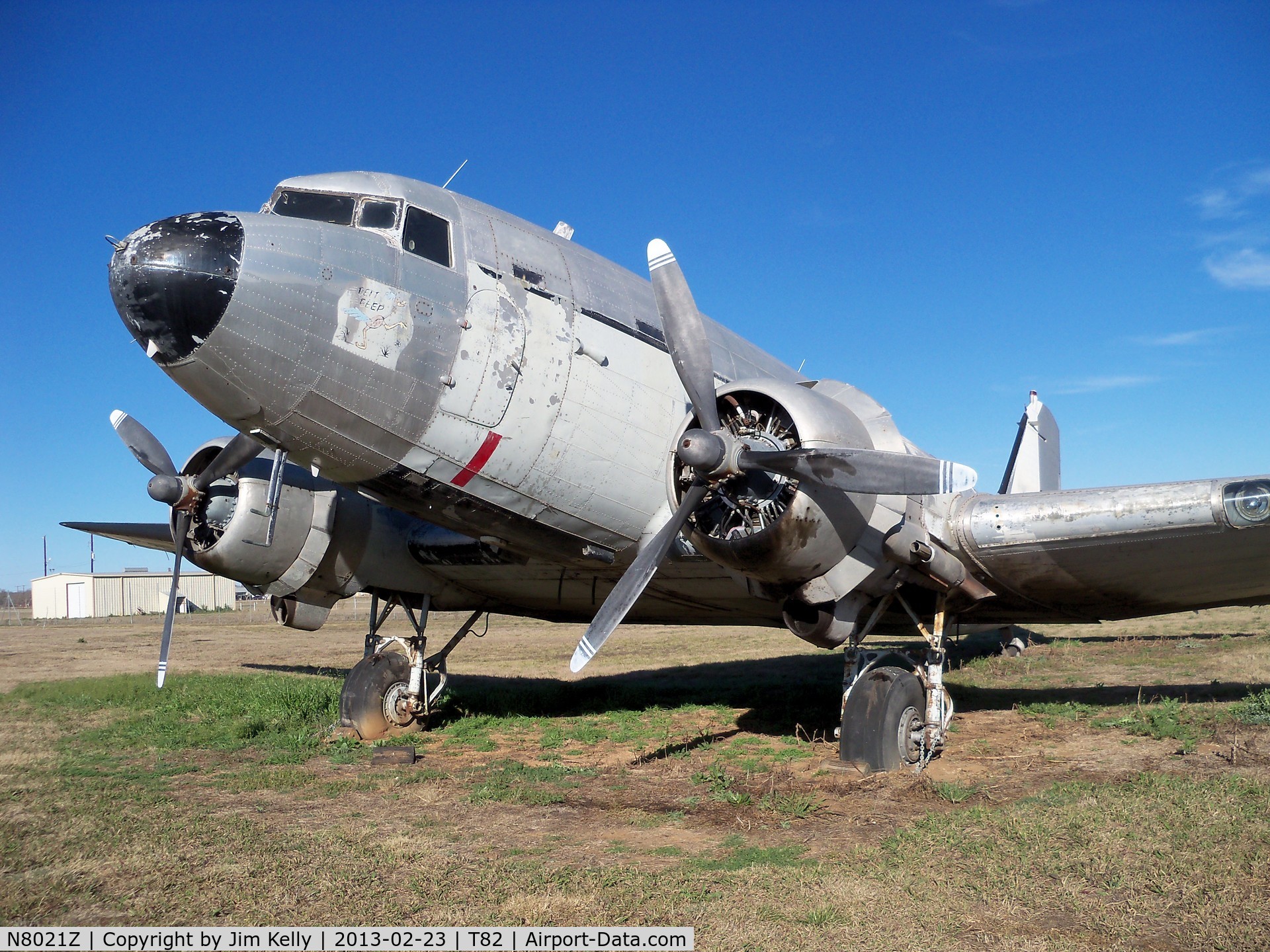 N8021Z, 1944 Douglas DC3C C/N 20444, Photo taken late Feb. 2013 at the Fredericksburg,TX airport, unfortunately it is neglected and deteriorating at fast rate. What a waist of history.