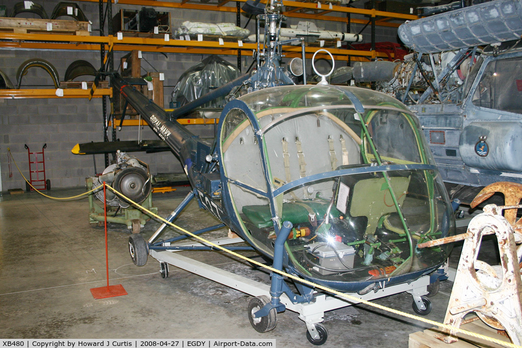 XB480, Hiller HT.1 C/N 540, Royal Navy, coded 537. In the FAA Museum's Cobham Hall storage and restoration facility.