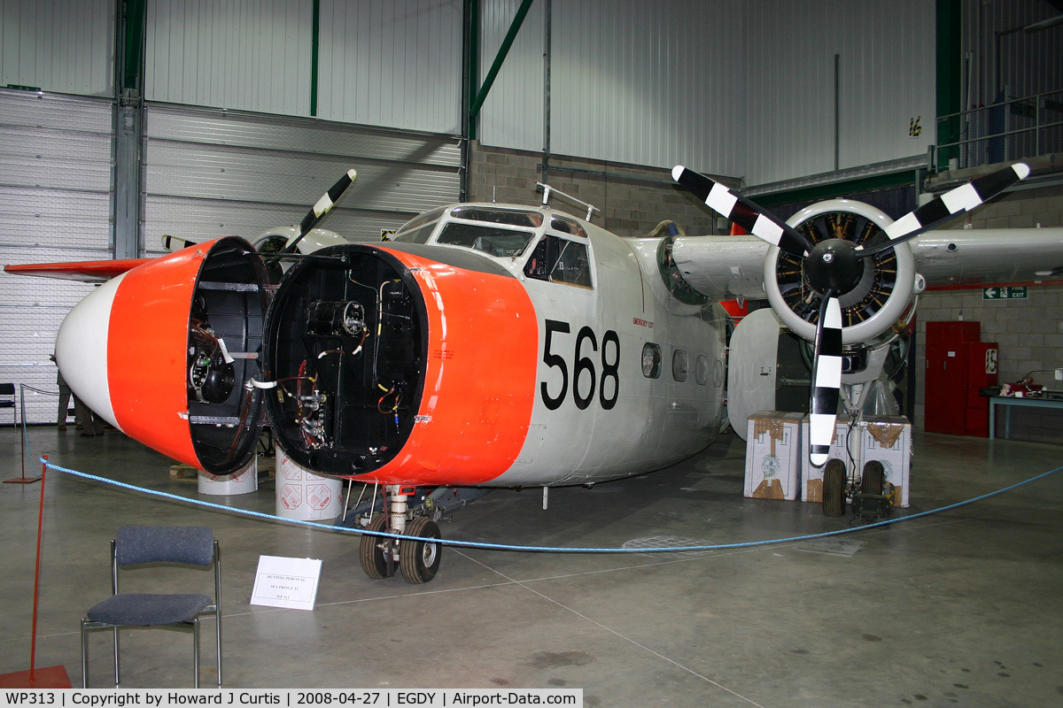 WP313, 1952 Percival P-57 Sea Prince T1 C/N P57/63, Royal Navy, coded 568/CU. In the FAA Museum's Cobham Hall storage and restoration facility.