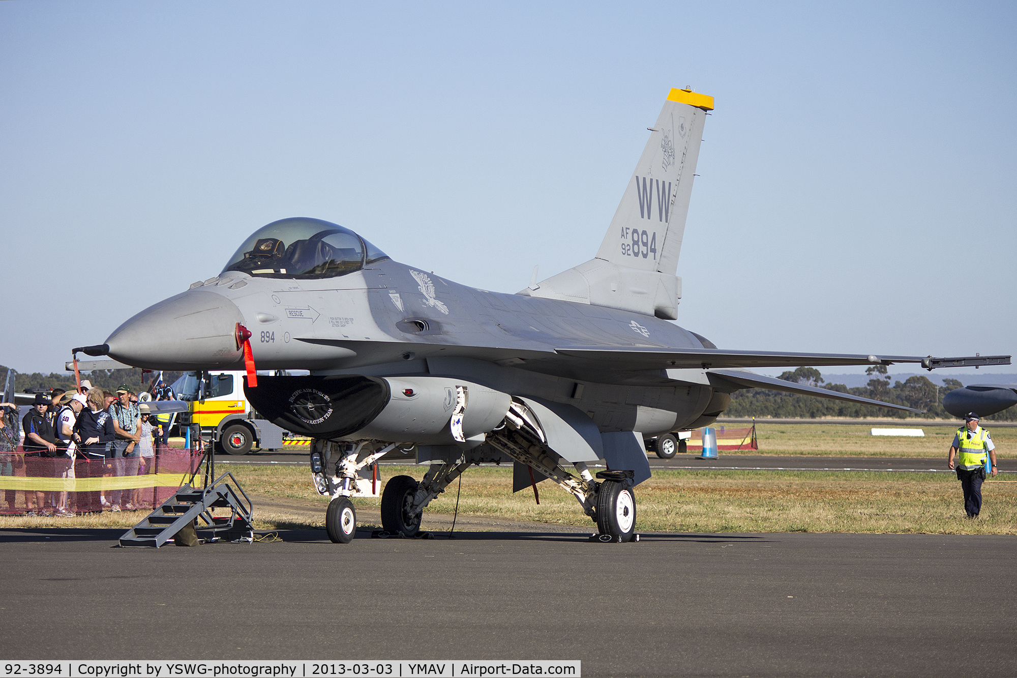 92-3894, General Dynamics F-16CJ Fighting Falcon C/N CC-136, U.S. Air Force F-16 Falcon (92-3894) on display at the 2013 Avalon Airshow.