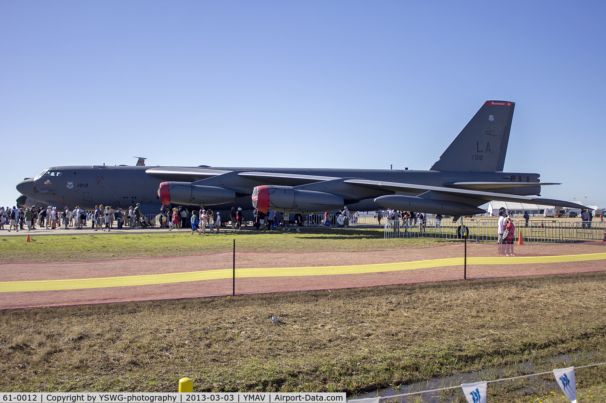 61-0012, 1961 Boeing B-52H Stratofortress C/N 464439, U.S. Air Force (61-0012) B-52H Stratofortress on display at the 2013 Avalon Airshow.