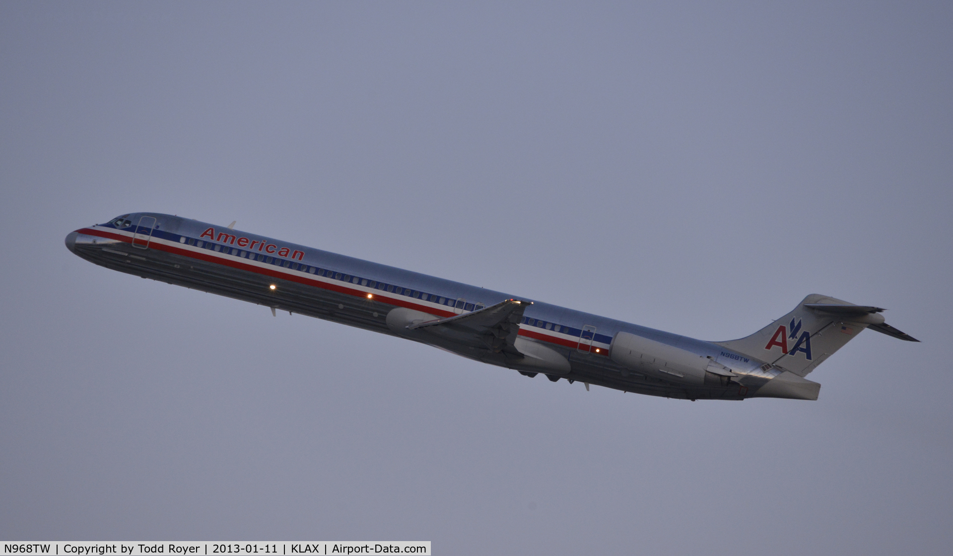 N968TW, 1999 McDonnell Douglas MD-83 (DC-9-83) C/N 53618, Early morning departure at LAX