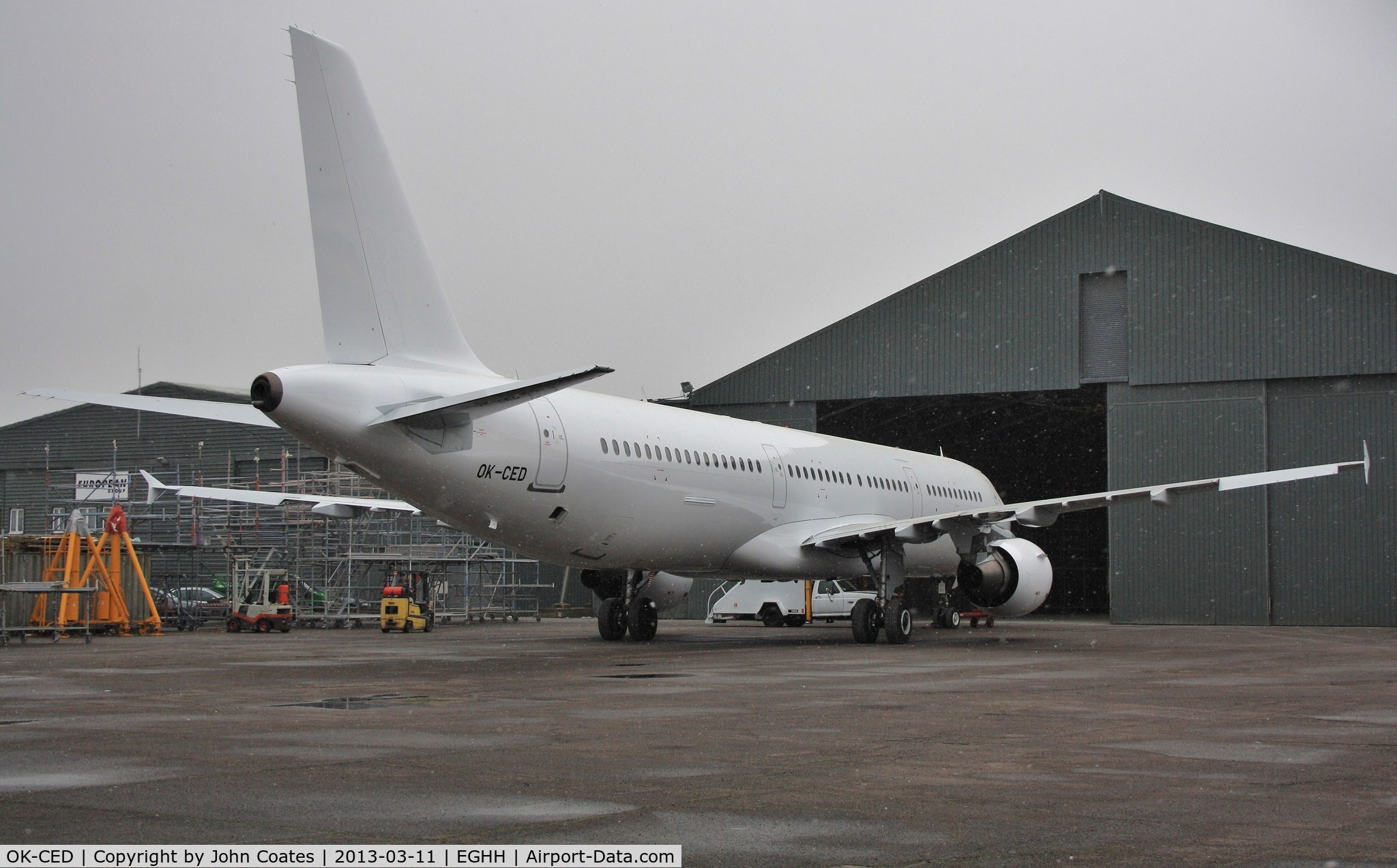OK-CED, 1997 Airbus A321-211 C/N 684, Exits paintshop in snow with new Polar Bear colour scheme
