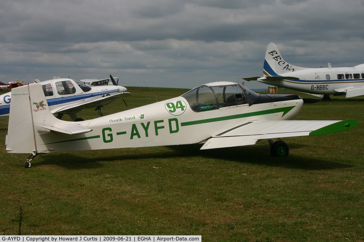 G-AYFD, 1970 Rollason Druine D-62B Condor C/N RAE/645, At the Dorset Air Races. Privately owned. Race code: 94.
