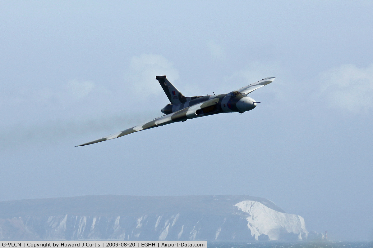 G-VLCN, 1960 Avro Vulcan B.2 C/N Set 12, Vulcan XH558 heading in to display over Bournemouth with The Needles behind. [My 3000th aircraft photo on A-D.com.]