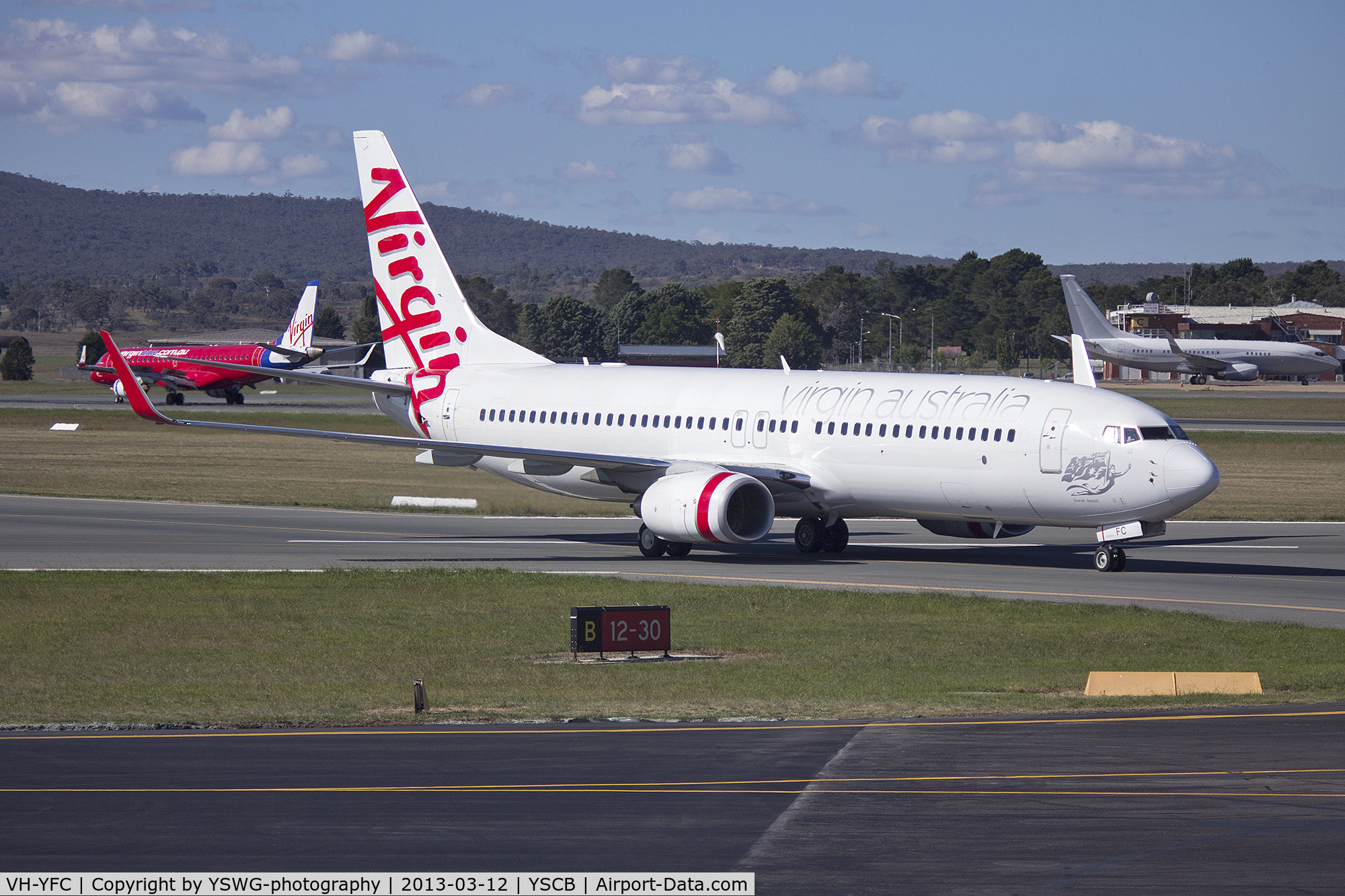 VH-YFC, 2011 Boeing 737-81D C/N 39413, Virgin Australia (VH-YFC) Boeing 737-81D (WL) taxiing to the terminal at Canberra Airport.