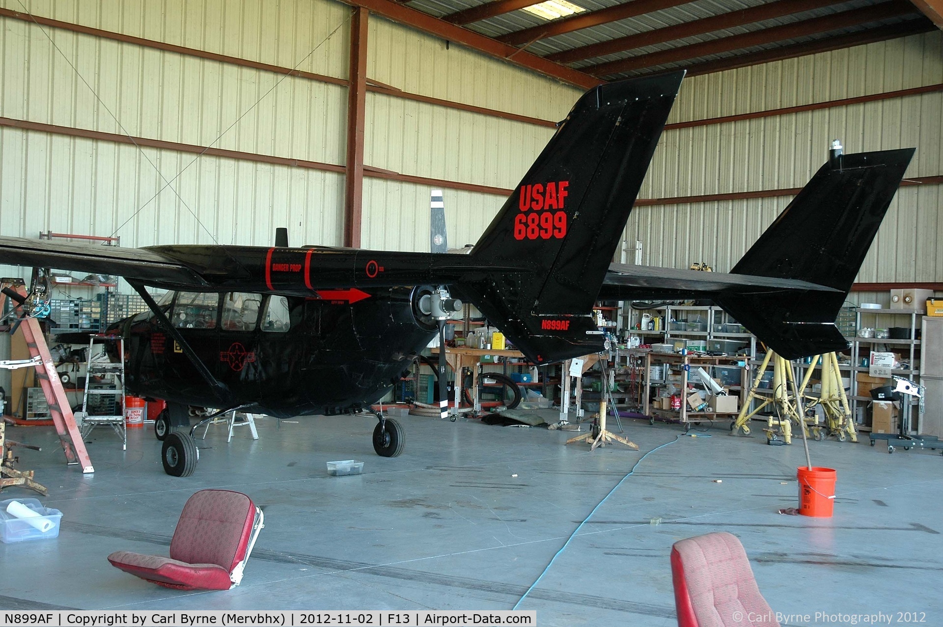 N899AF, 1967 Cessna O-2A Super Skymaster C/N 337M-0188, Inside one of the small hangars at Shell Creek Airpark.