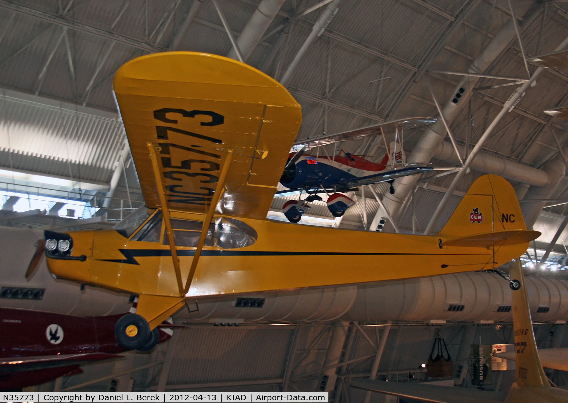 N35773, 1941 Piper J3C-65 Cub Cub C/N 6578, This Piper Cub was the first aircraft to be put on display at the Udvar-Hazy Center.  The NASM on the Mall has a Piper J-2 Cub.