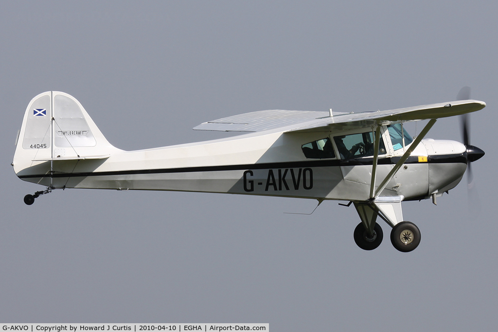 G-AKVO, 1946 Taylorcraft BC-12D Twosome C/N 9845, Privately owned. Ex N44045.