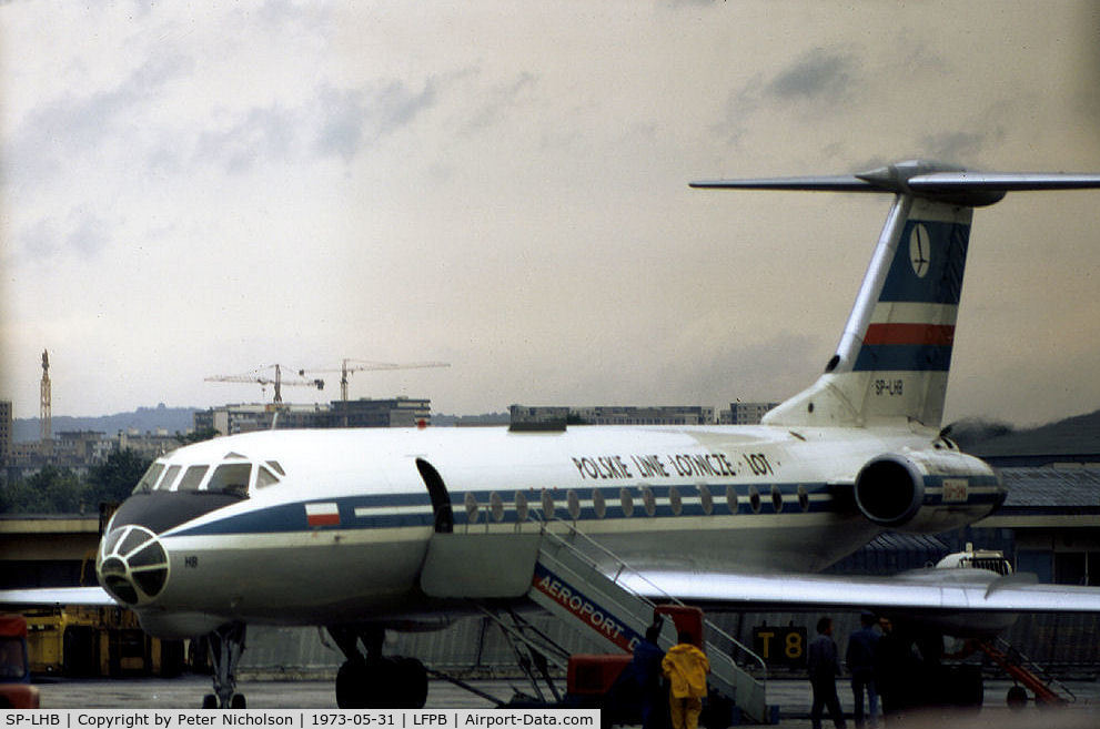 SP-LHB, 1973 Tupolev Tu-134A C/N 3351809, Tu-134A of Polskie Linie Lotnicze (LOT) as seen at Le Bourget in May 1973.