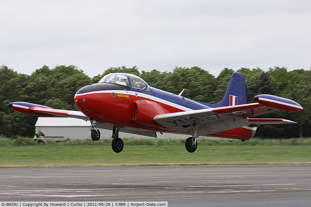 G-BKOU, 1961 Hunting P-84 Jet Provost T.3 C/N PAC/W/13901, XN637, just about to touch down.