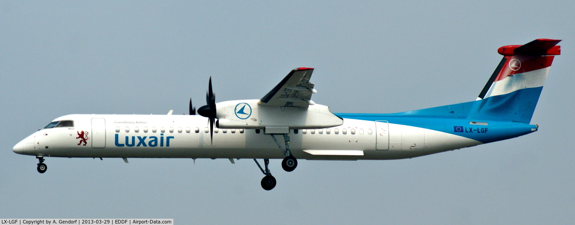 LX-LGF, 2011 De Havilland Canada DHC-8-402Q Dash 8 C/N 4349, Luxair, seen here on finals for RWY 25L at Frankfurt Int´l (EDDF)