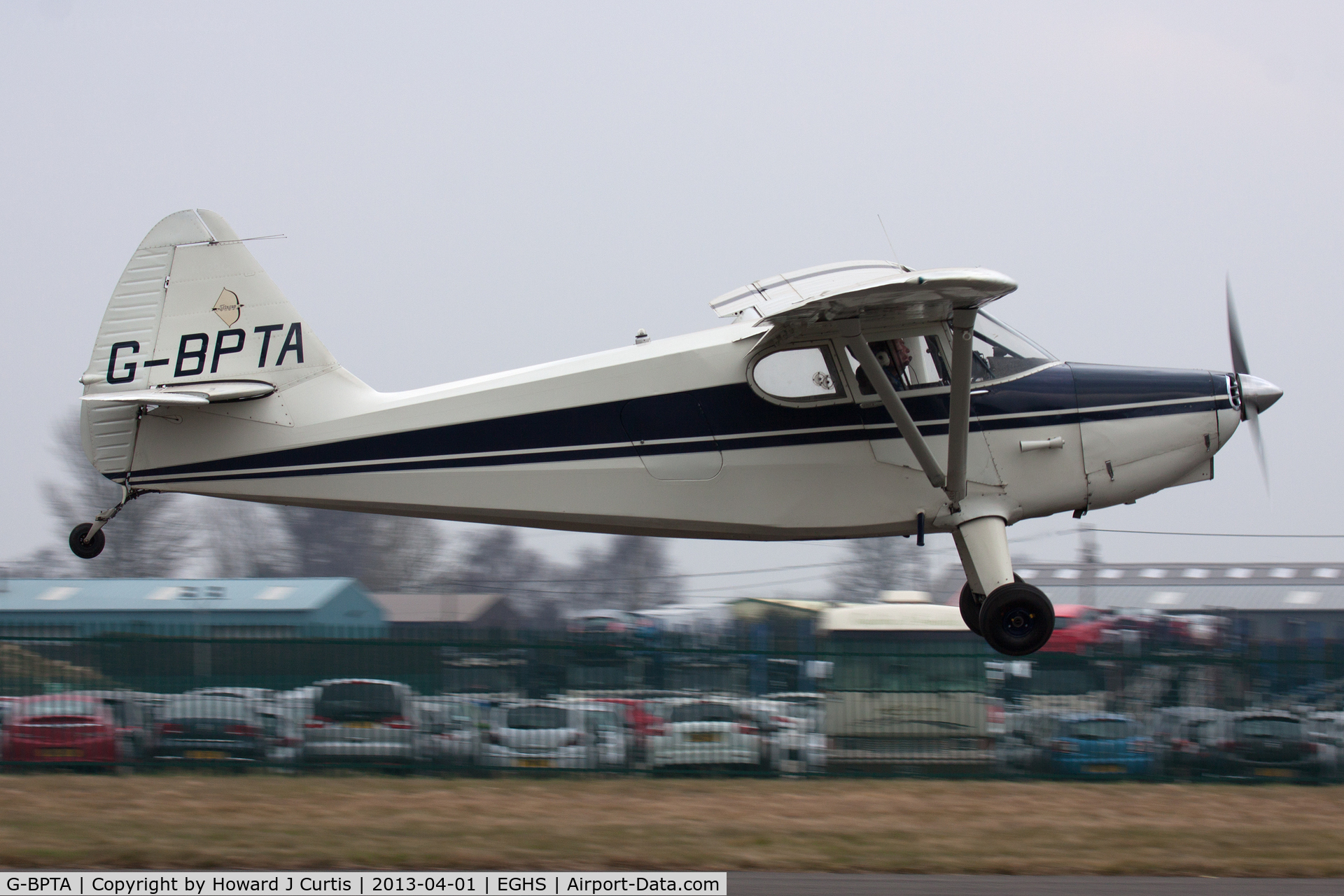 G-BPTA, 1947 Stinson 108-2 Voyager C/N 108-3429, Departing from the LAA fly-in here.