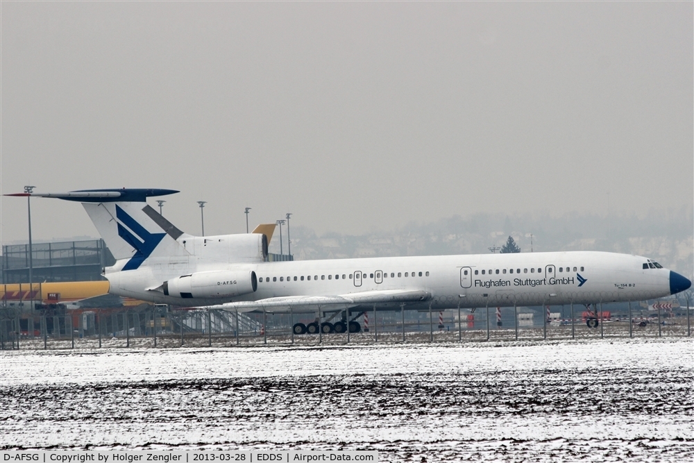 D-AFSG, 1973 Tupolev Tu-154B-2 C/N 73A046, The new eye catcher at STR, located opposite to GAT near a supermarket...