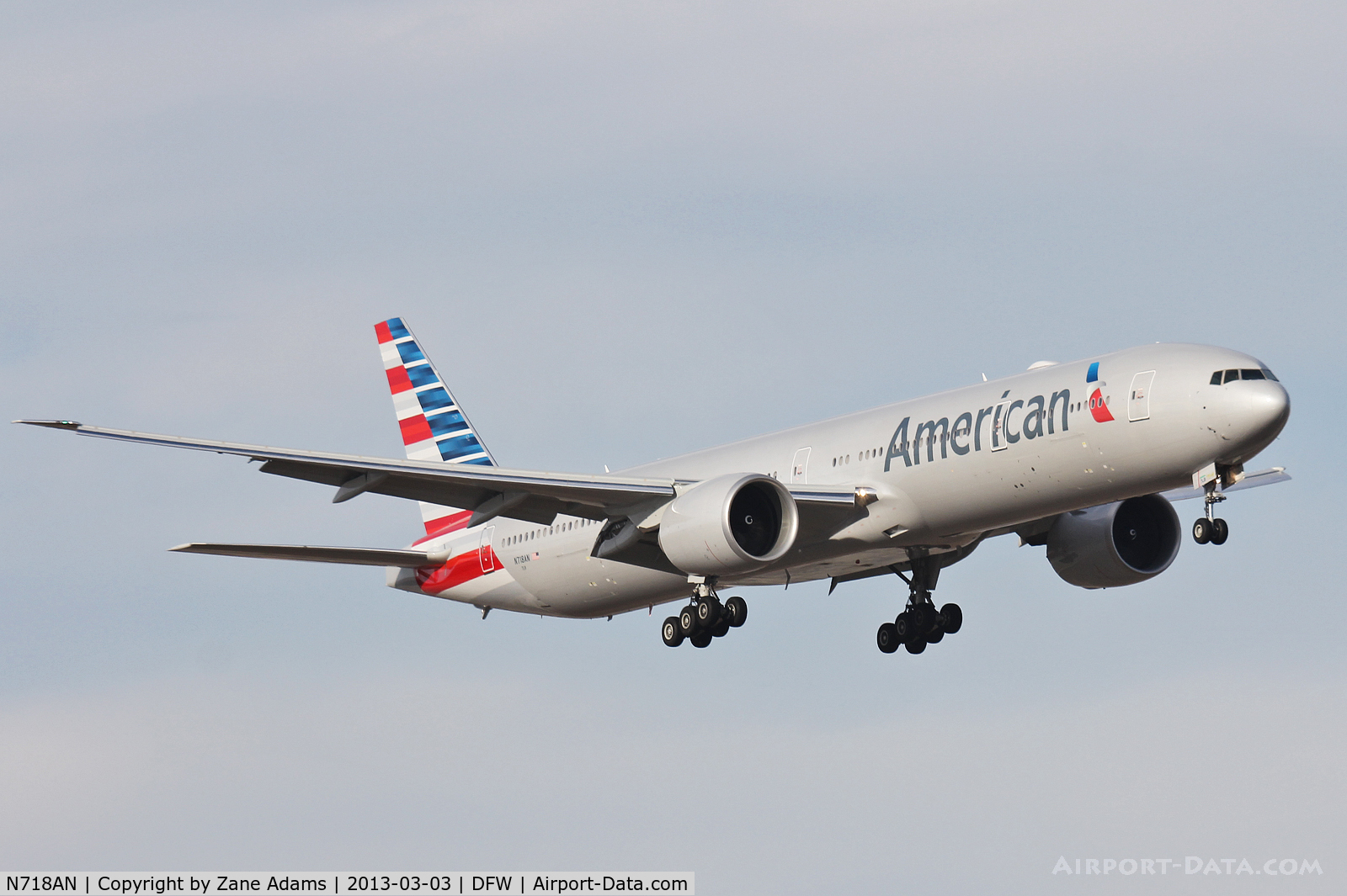 N718AN, 2012 Boeing 777-323/ER C/N 41665, New American Airlines livery 777-300 landing at DFW Airport.