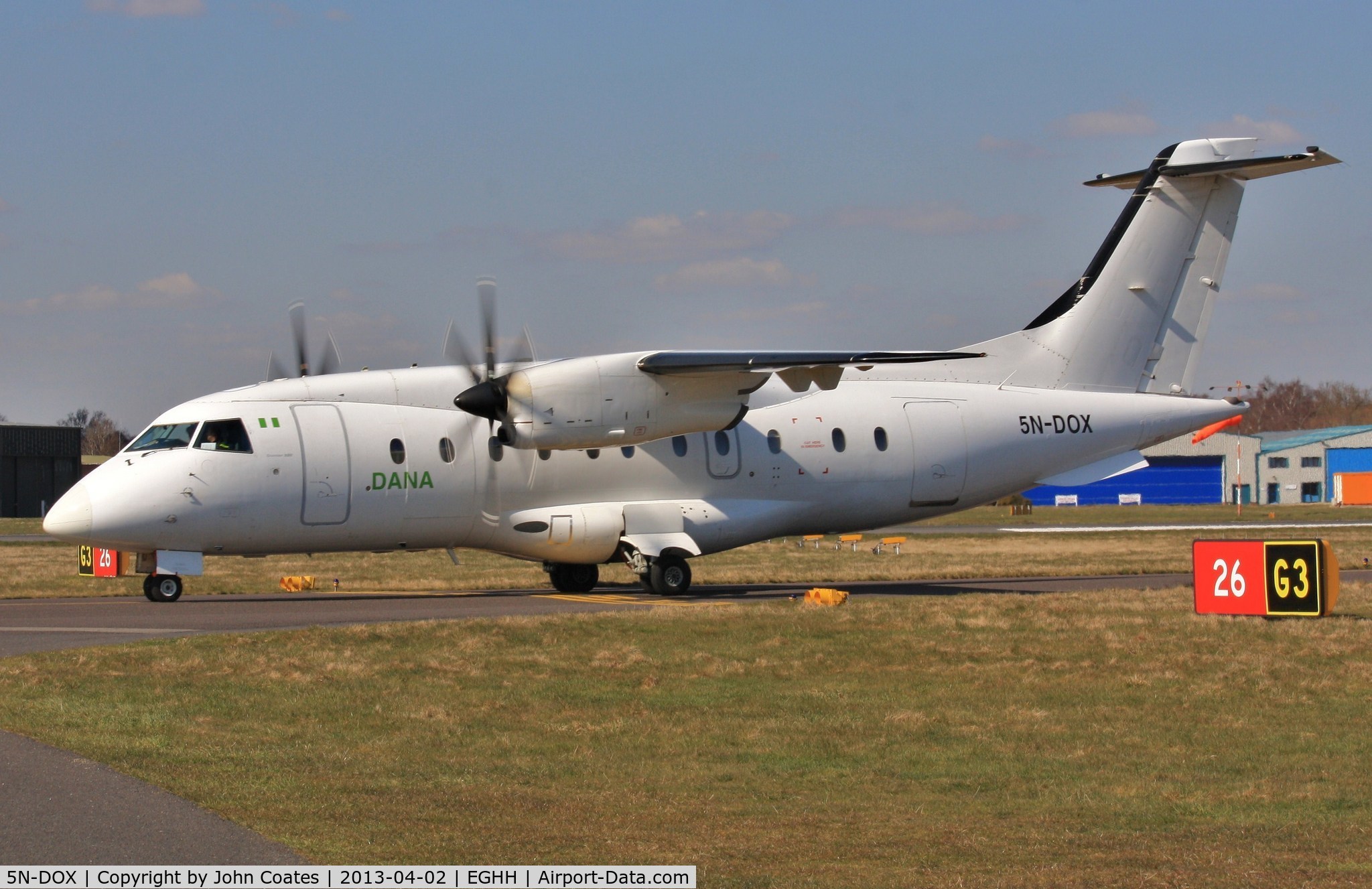 5N-DOX, 1996 Dornier 328-110 C/N 3073, Taxiing to old runway for engine running tests