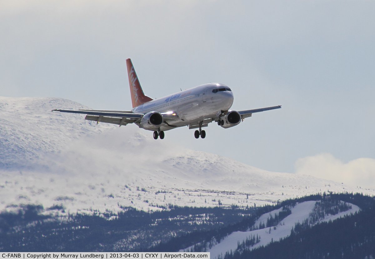 C-FANB, 1992 Boeing 737-48E C/N 25764, Landing at Whitehorse, Yukon after a 2:10 flight from Vancouver, British Columbia.