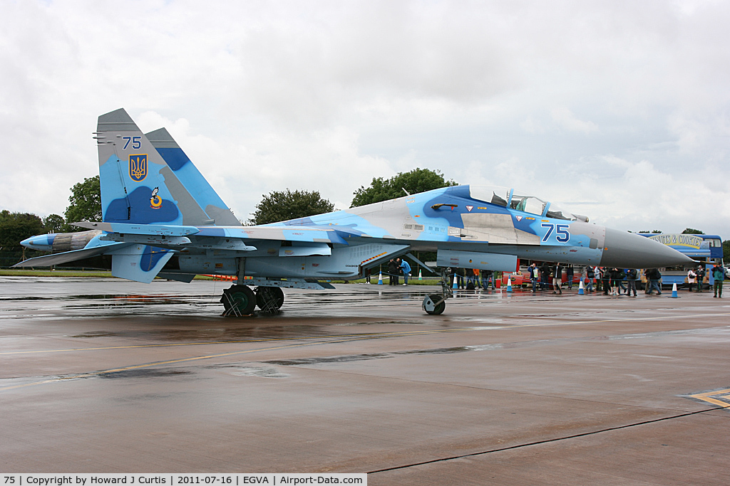 75, Sukhoi Su-27UB C/N 96310418207, Ukrainian AF. RIAT 2011.