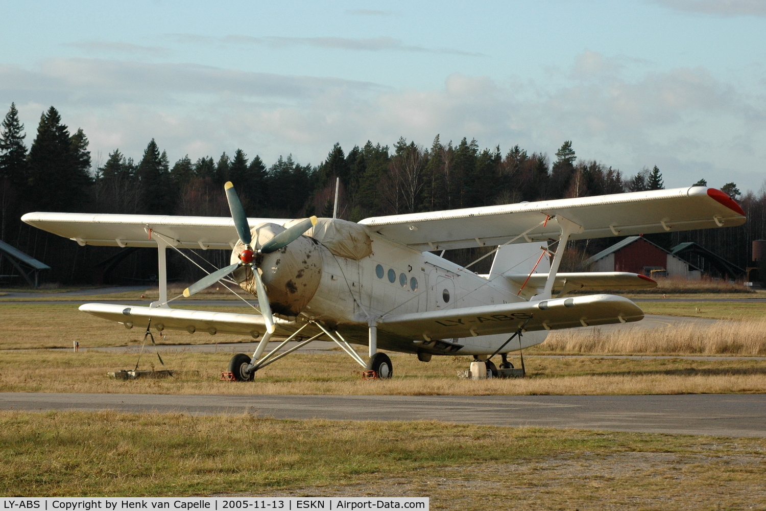 LY-ABS, 1989 PZL-Mielec An-2TP C/N 1G234-01, An-2TP parked at Nyköping Skavsta airport, Sweden.It was at the time being used for paradropping by Nyköpings Fallskärmsklubb.