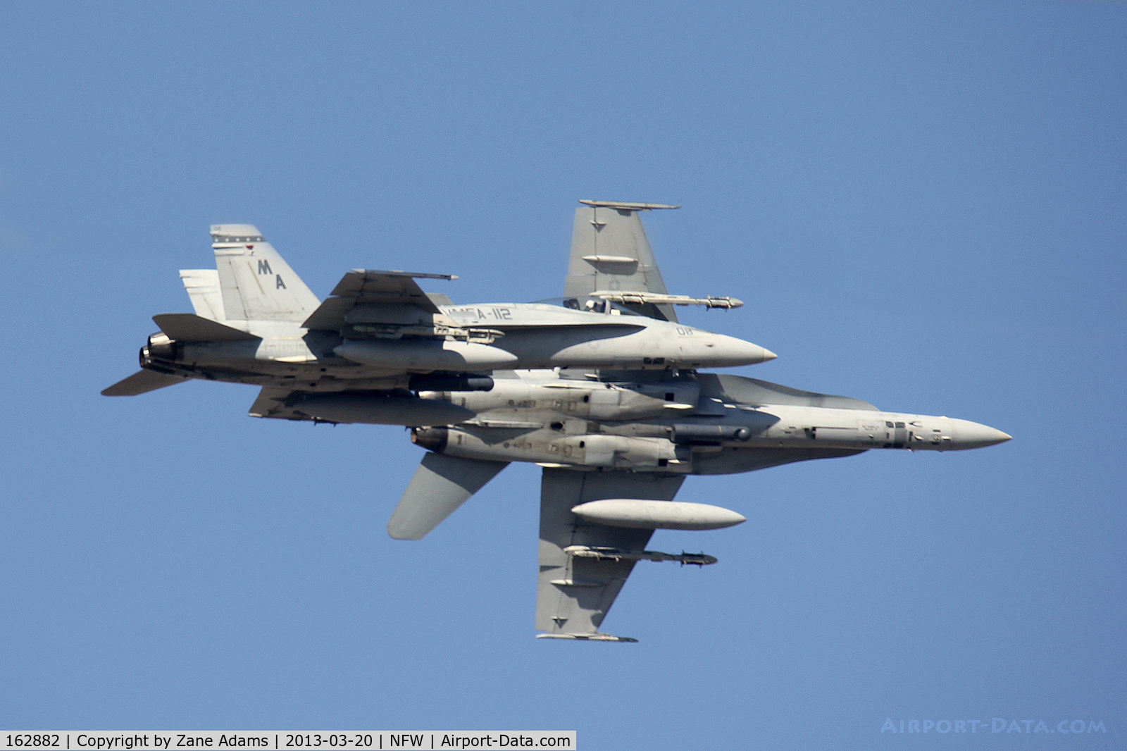 162882, McDonnell Douglas F/A-18A Hornet C/N 0248, VMFA-112 F/A-18's on the break at NAS Fort Worth