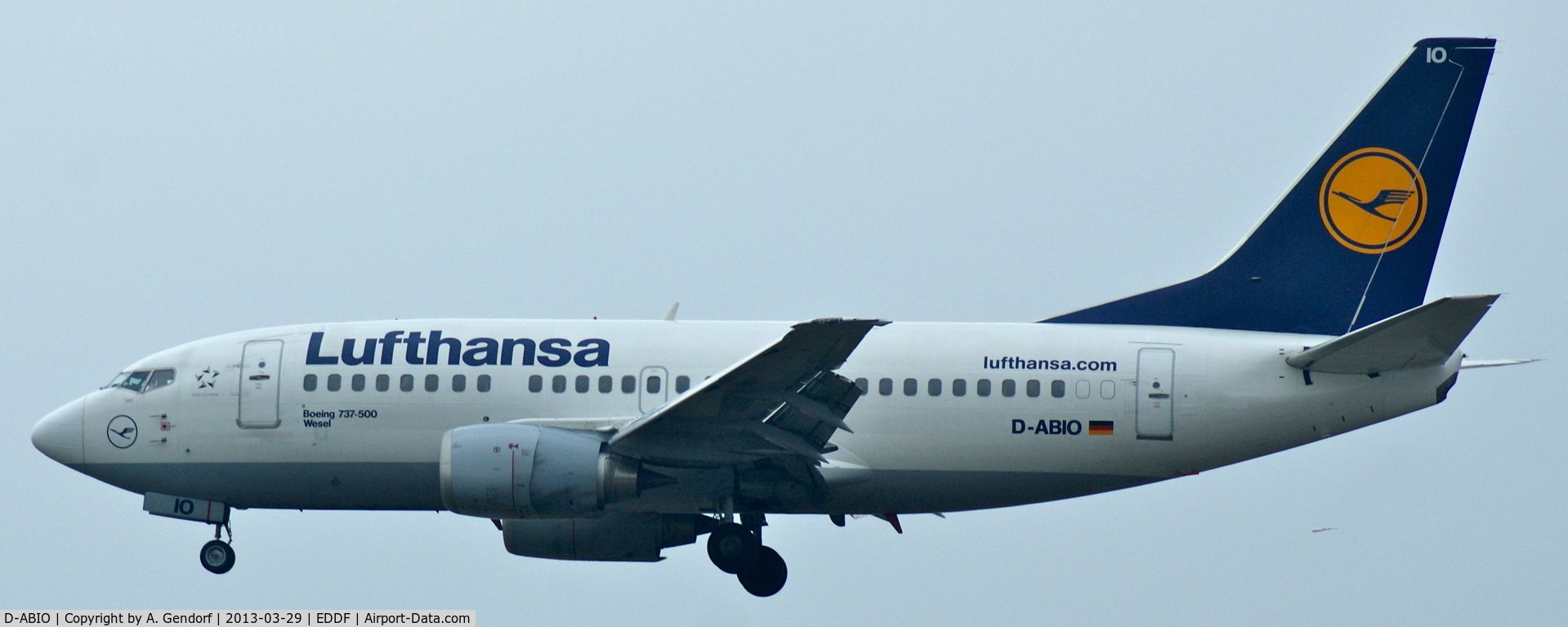D-ABIO, 1991 Boeing 737-530 C/N 24939, Lufthansa, approaching Frankfurt Int´l (EDDF)